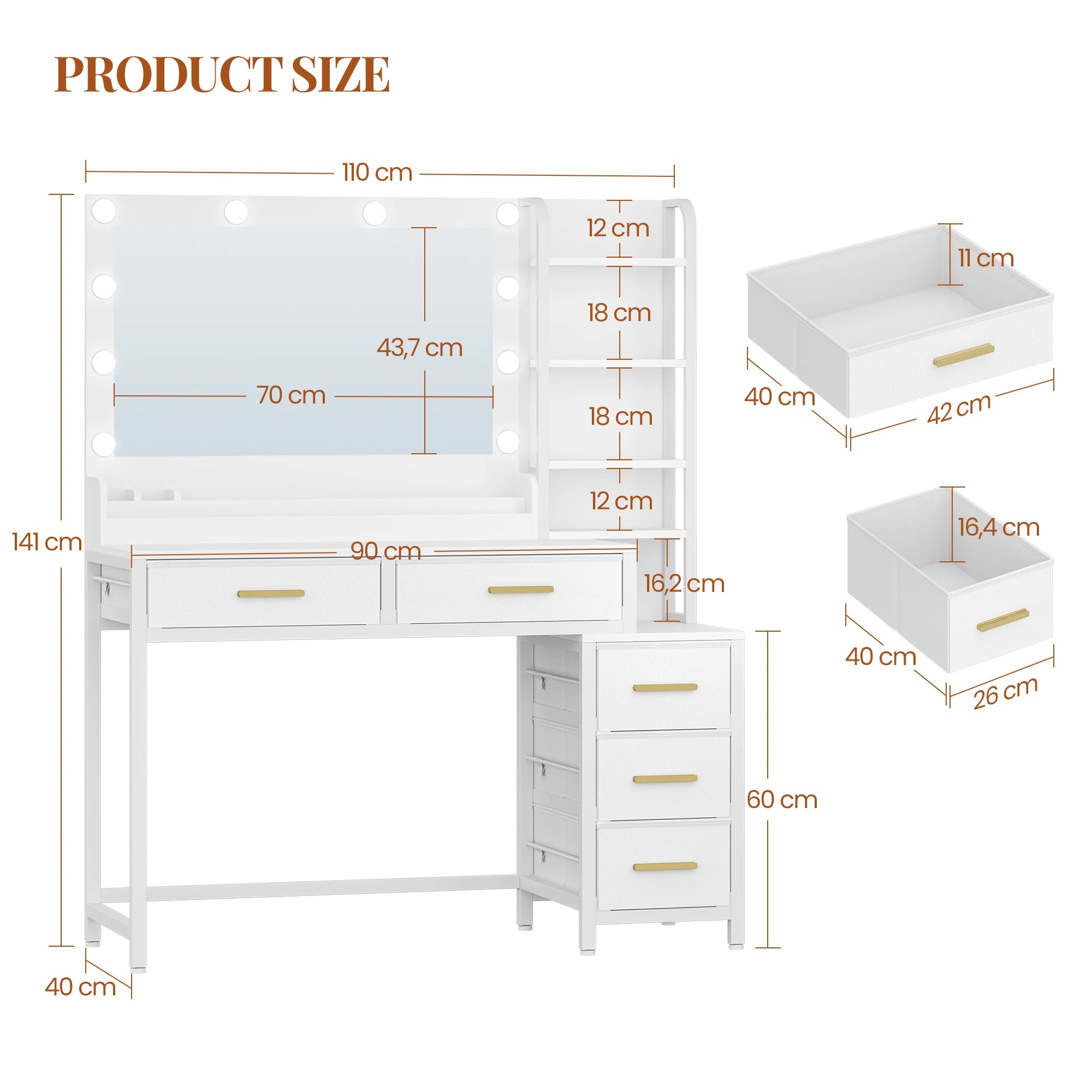 Moderne Make‑up Dressing Table met Grote Spiegel en 5 Laden – Stijlvolle Opbergoplossing