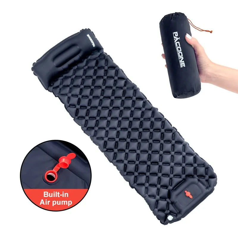 Opblaasbaar Ultralicht Slaapmatje met Ingebouwd Kussen en Pomp – Comfortabel Outdoor Slaapsysteem