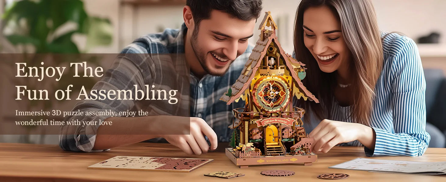 3D Houten Koekoeksklok Puzzel – Mechanische DIY Kit voor Tieners en Volwassenen – Bewegende Vogel & LED Verlichting – Origineel Creatief Cadeau