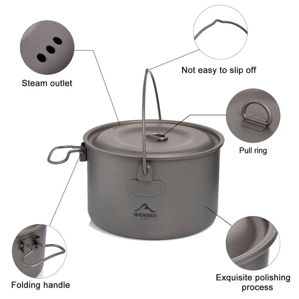 Titanium Outdoor Camping Kookset – Lichtgewicht Titanium Servies Met Kookpot en Koekenpan