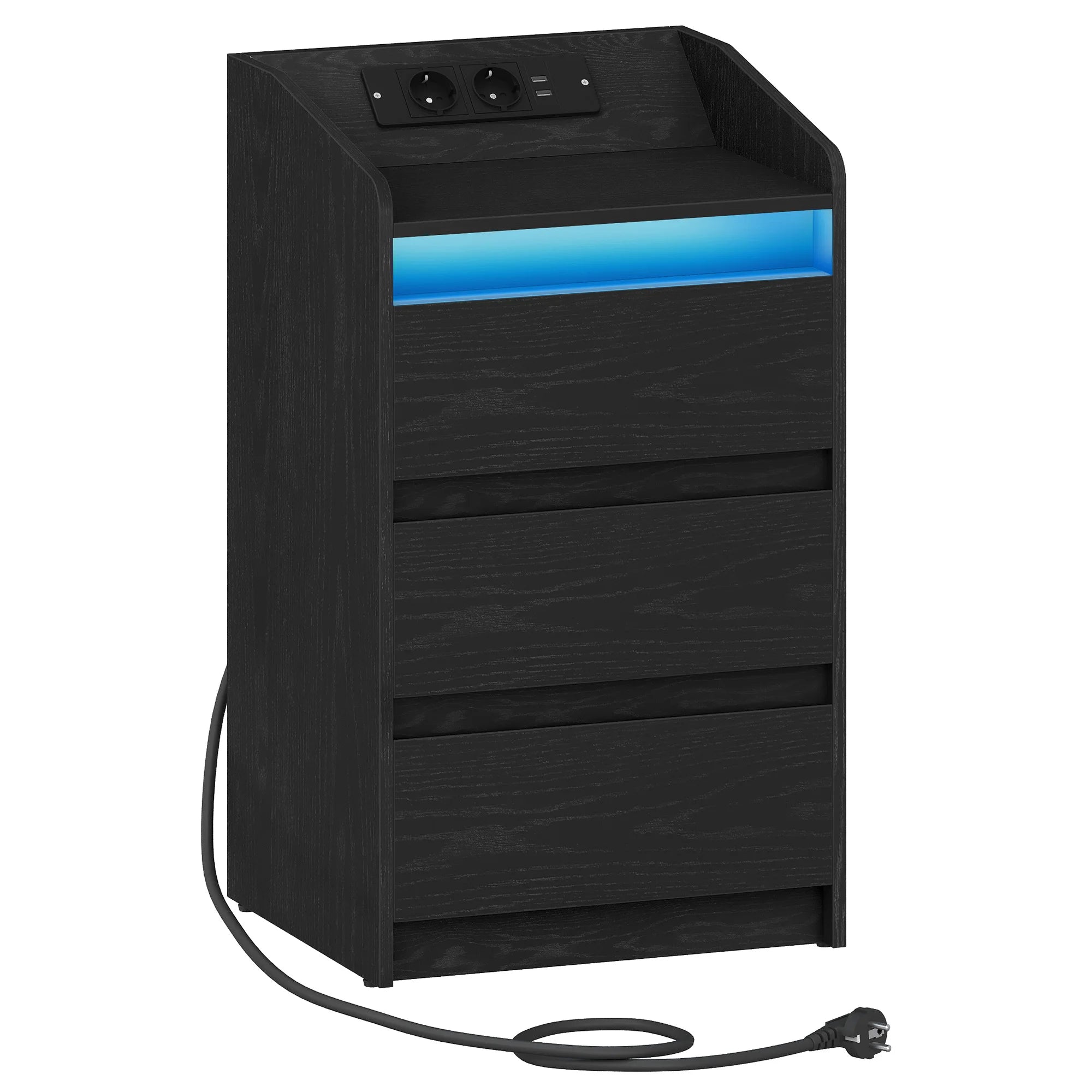 Nachtkast met Oplaadstation, LED‑Verlichting en 3 Laden