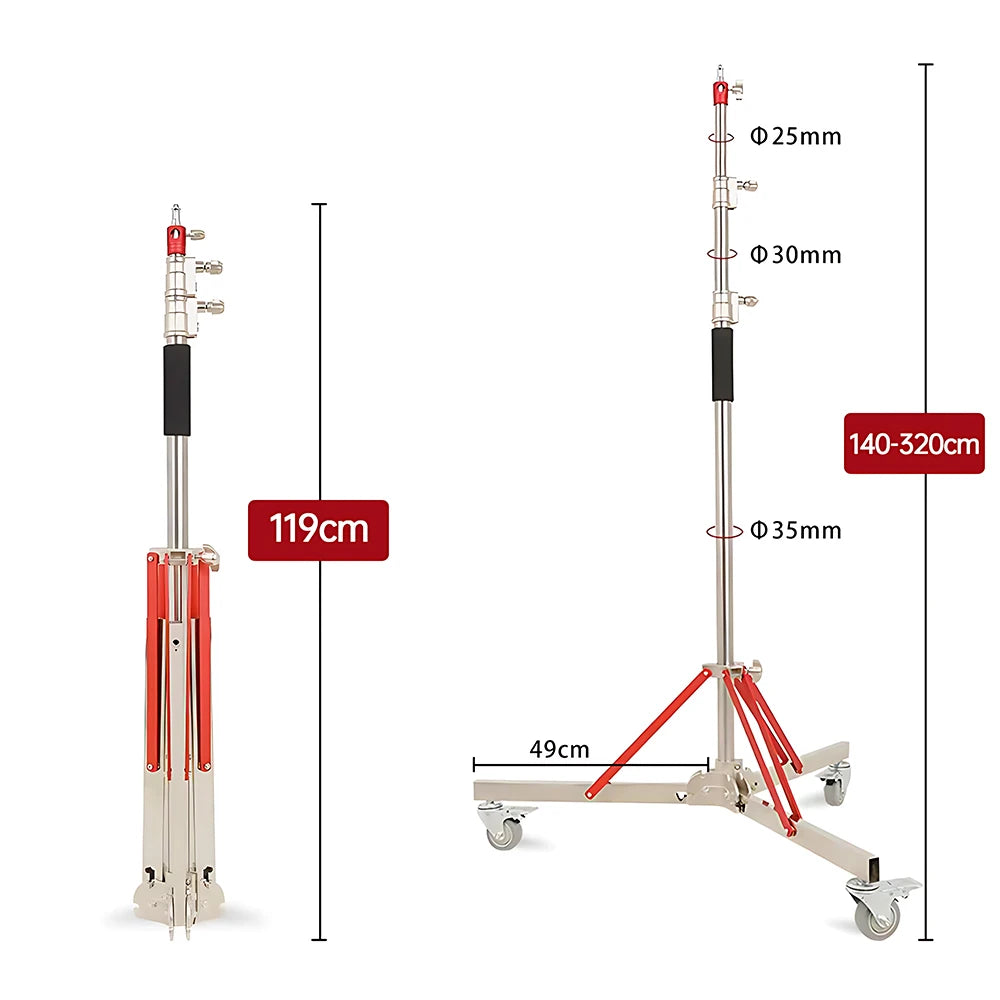 Professioneel 320 cm C-Stand Statief met 3 Wielen – Verstelbaar Fotografie Statief voor Camera’s en Videoproducties