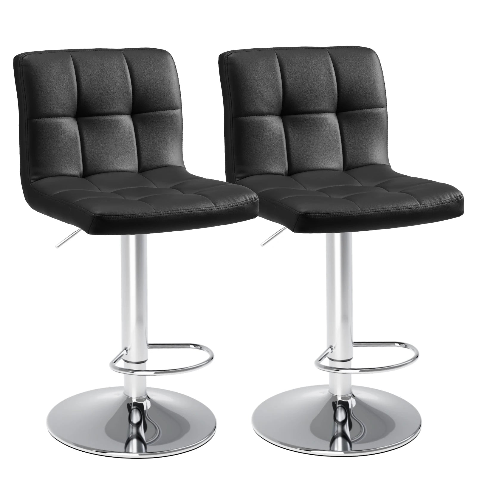 Set van 2 Barkrukken van PU Leer – Comfortabele Counter Hoogte Krukken met Rugleuning en Voetensteun
