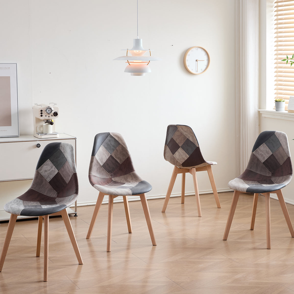 Set van 4 Nordic Patchwork Eetkamerstoelen – Moderne Comfortabele Stoelen voor Keuken en Woonkamer