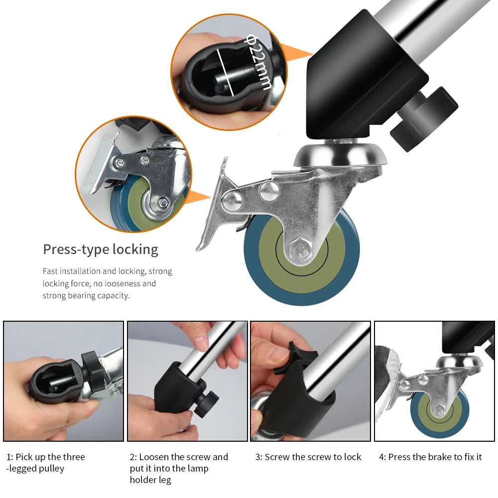 3x C-Stand Zwenkwielen 25mm – Vergrendelbare Wielen voor Lichtstatief en Magic Arm – Fotografie Accessoires