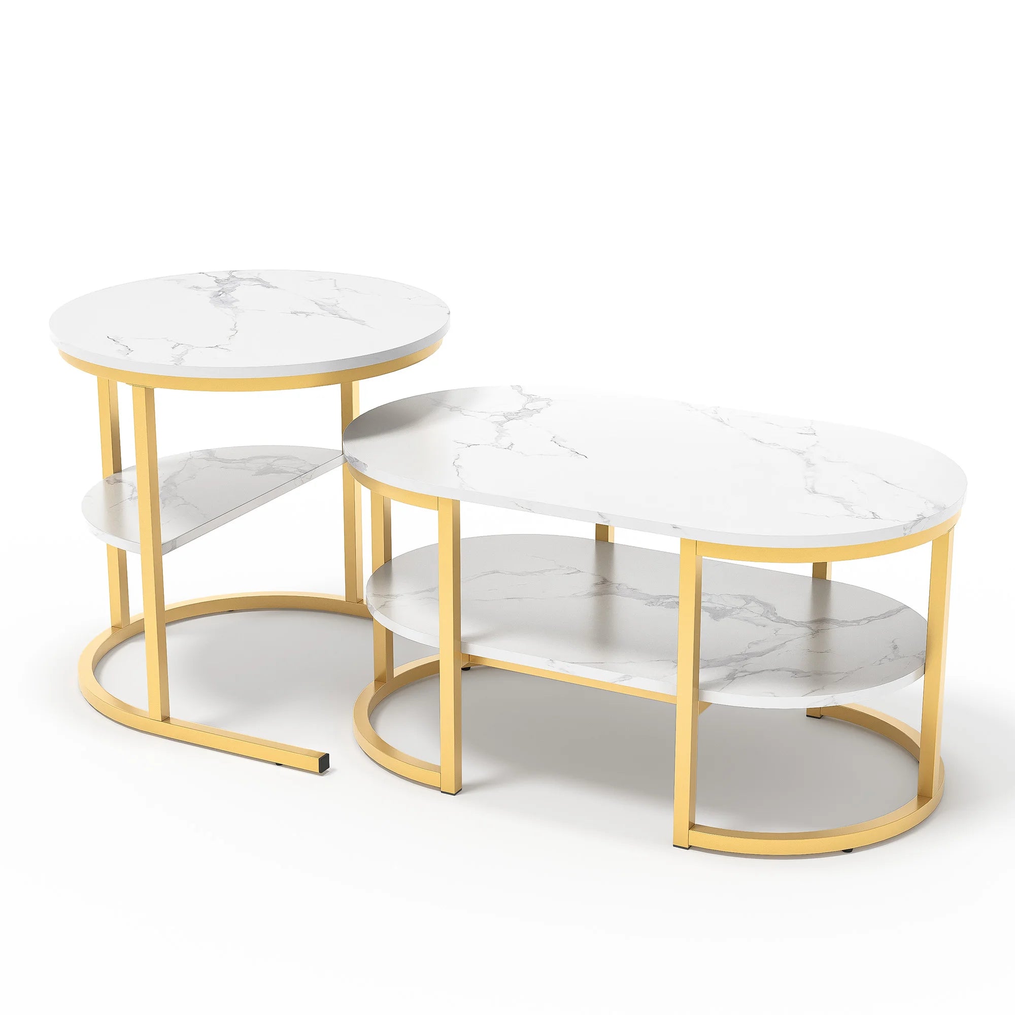 Moderne set van 2 salontafels met marmerlook – stijlvol en functioneel