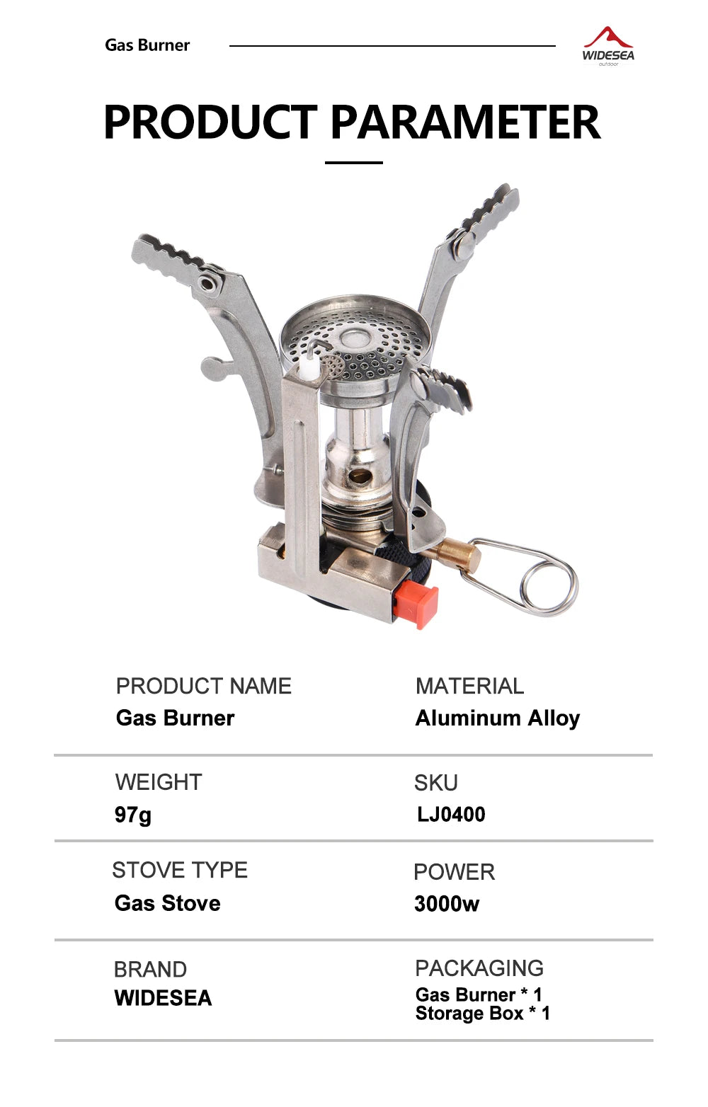 Ultralichte 3000W Camping Gasbrander – Draagbare Outdoor Kookbrander met Aluminium Body en Opbergdoos