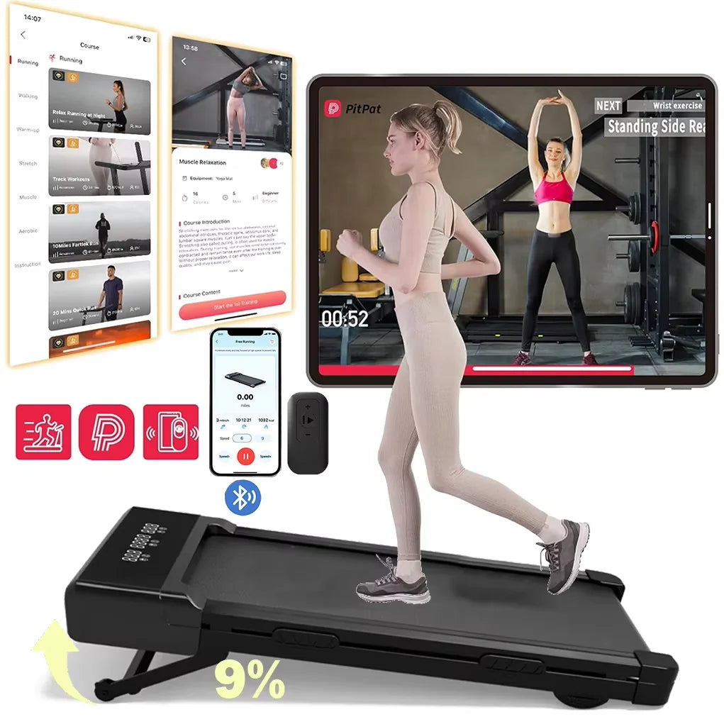Opvouwbare Walking Pad met Helling 9% – Elektrische Loopband voor Thuis met App en LCD Scherm