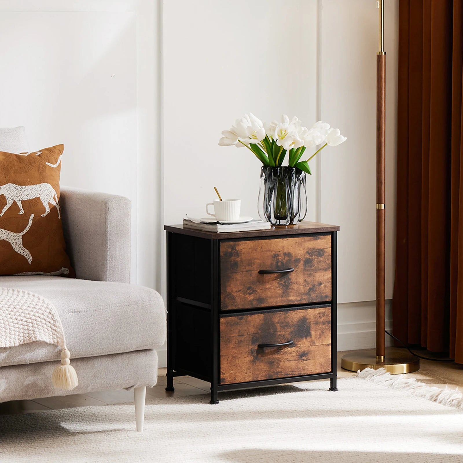 Multifunctionele Ladekast met Stoffen Lades – 2‑Stuks Woonkamer & Slaapkamer Opbergmeubel