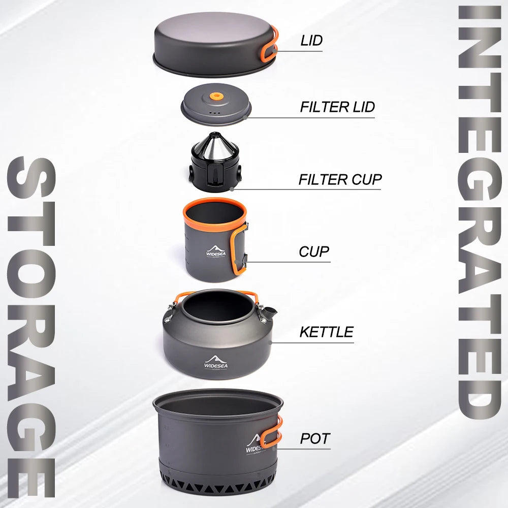 Camping kookset – Outdoor servies & kookgerei – Potten, waterketel, koffiekop & filters – voor wandelen, picknick, reizen