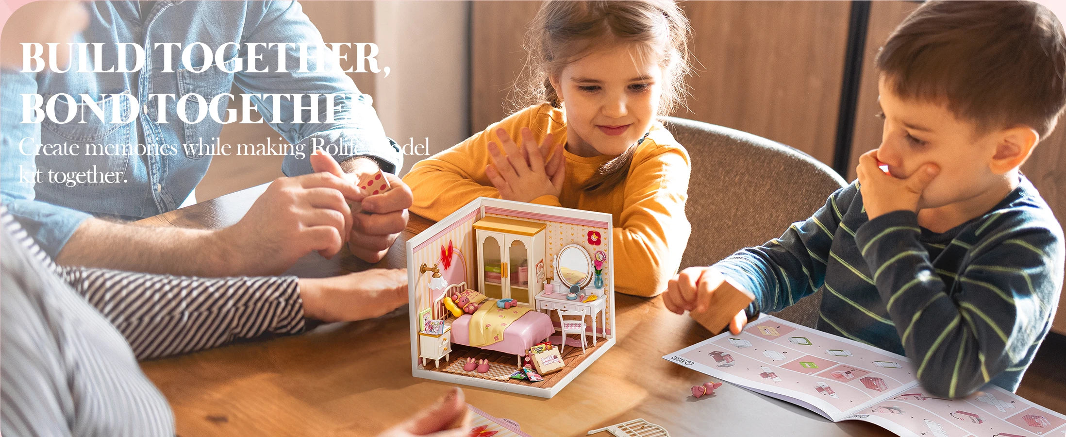 3D Puzzel Miniatuur Roze Slaapkamer – DIY Bouwset voor Creatieve Hobbyisten en Poppenhuisfans