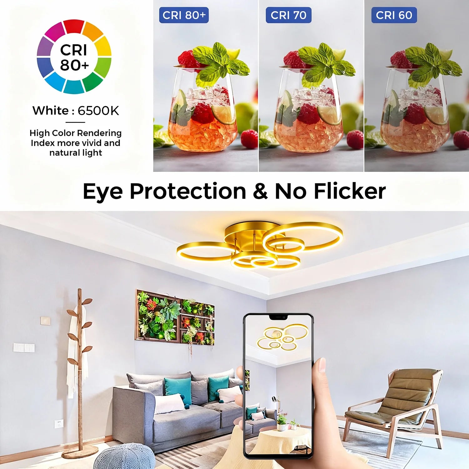 Moderne LED Plafondlamp met Ringen – Dimbare Smart Hanglamp met Afstandsbediening & App – Luxe Design voor Woonkamer & Slaapkamer