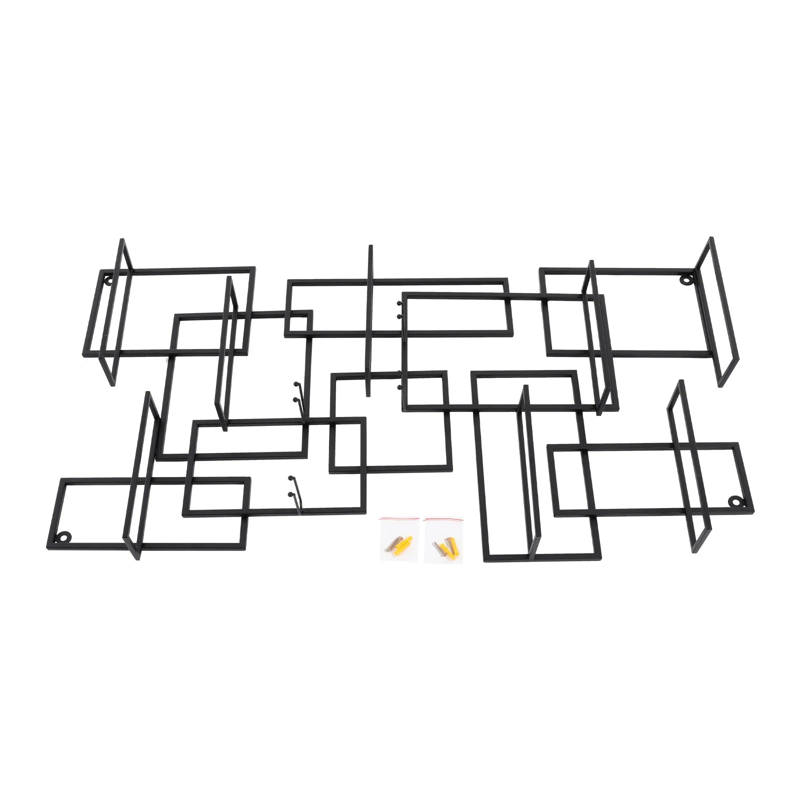 Wand Wijnrek Metaal Zwart – Modern Geometrisch Design – Wijnrek voor 10 Flessen – Industrieel & Luxe Wanddecoratie