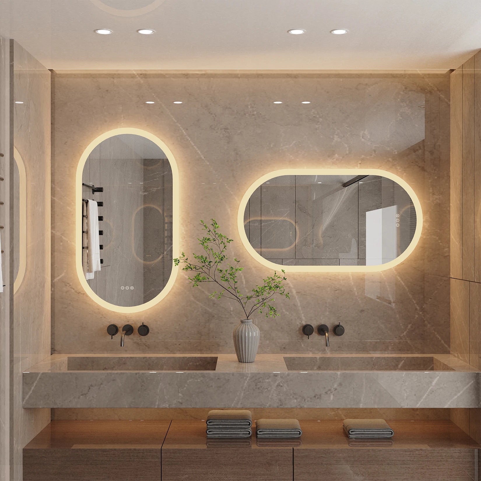 Ovale LED Badkamerspiegel met Verlichting en Anti-Condens – Frameloze Wandspiegel met Touchsensor en Dimbaar Licht
