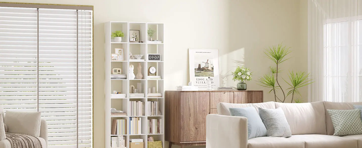 7-Laagse Boekenkast Smal – Moderne Open Kast met Verstelbare Planken – Houten Opbergkast voor Woonkamer, Slaapkamer en Kantoor