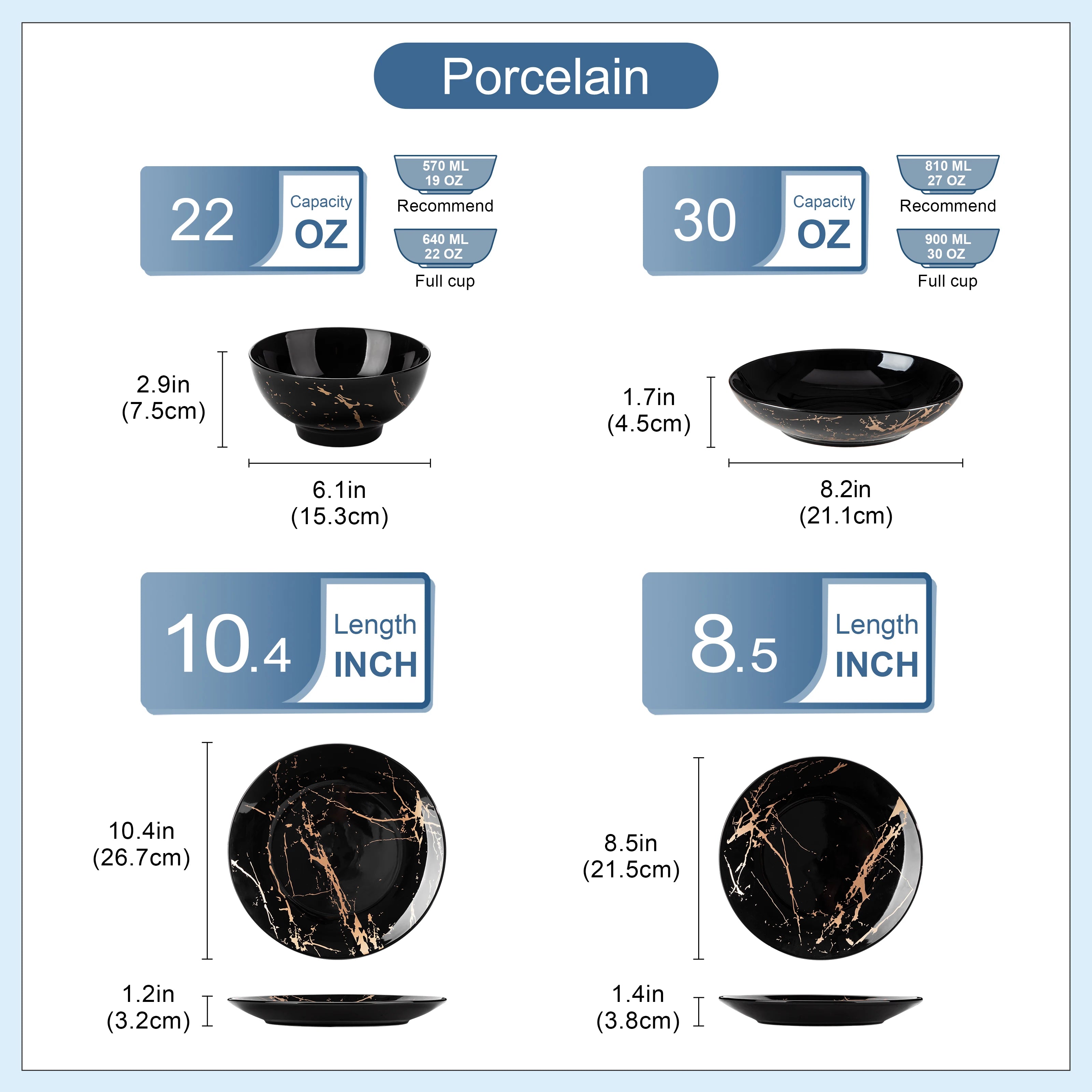 24-delige Goud Serviesset Porselein – Luxe Servies Set voor 6 Personen met Gouden Design Borden en Kommen