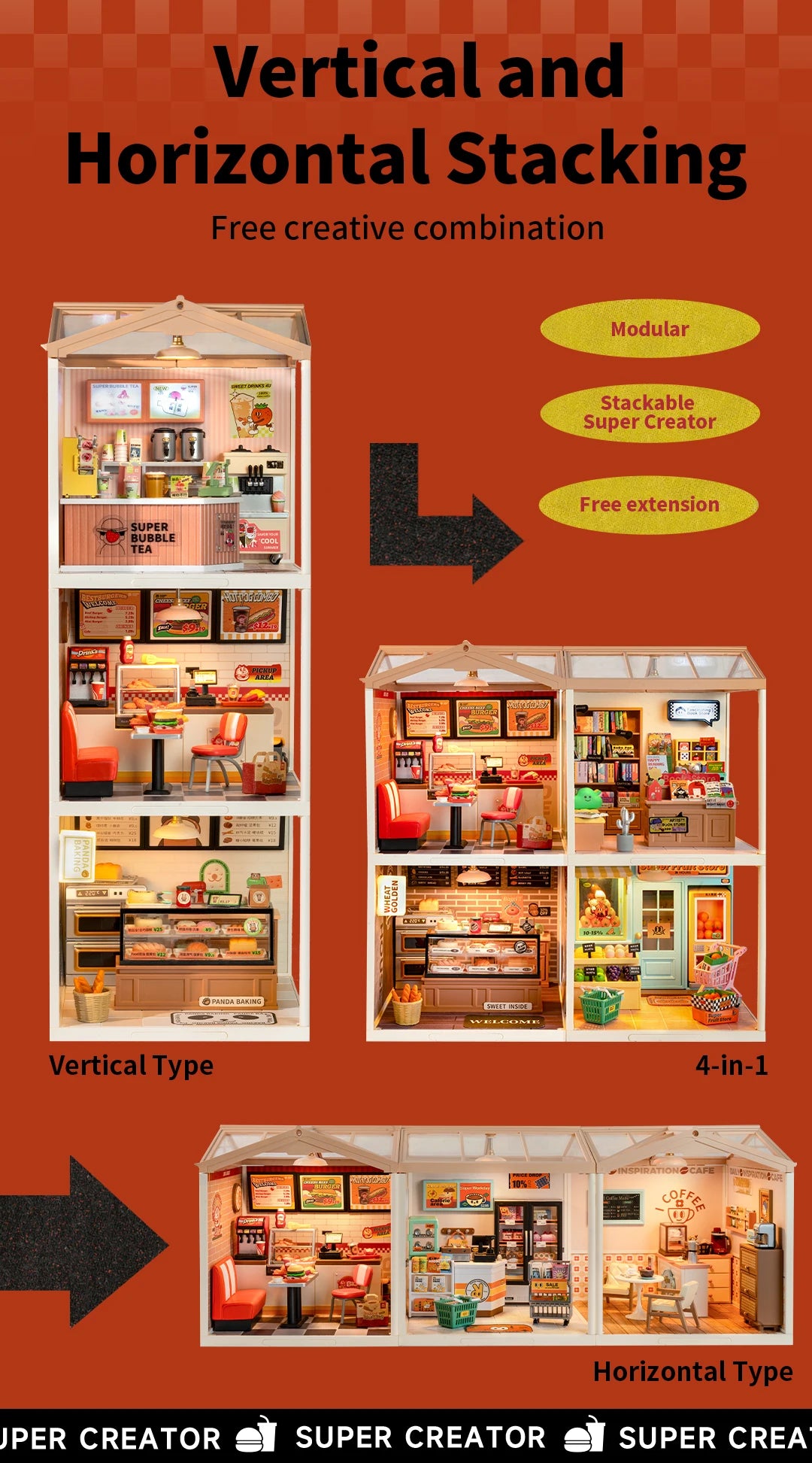 Miniatuur Poppenhuis Bouwset – Burgers Bar Thema – Creatieve DIY Bouwstenen voor Kinderen en Tieners