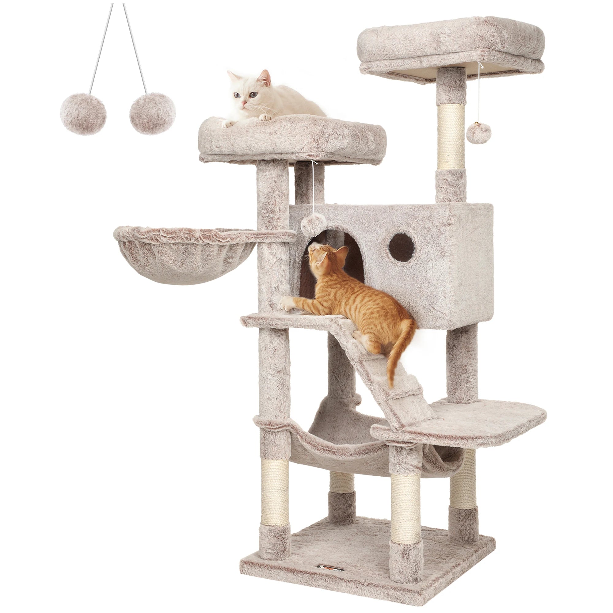 Grote Krabpaal voor Katten 135 cm – Luxe Kattenboom met Zachte Pluche, Hangmat en Huisje – Stevig en Stabiel Design