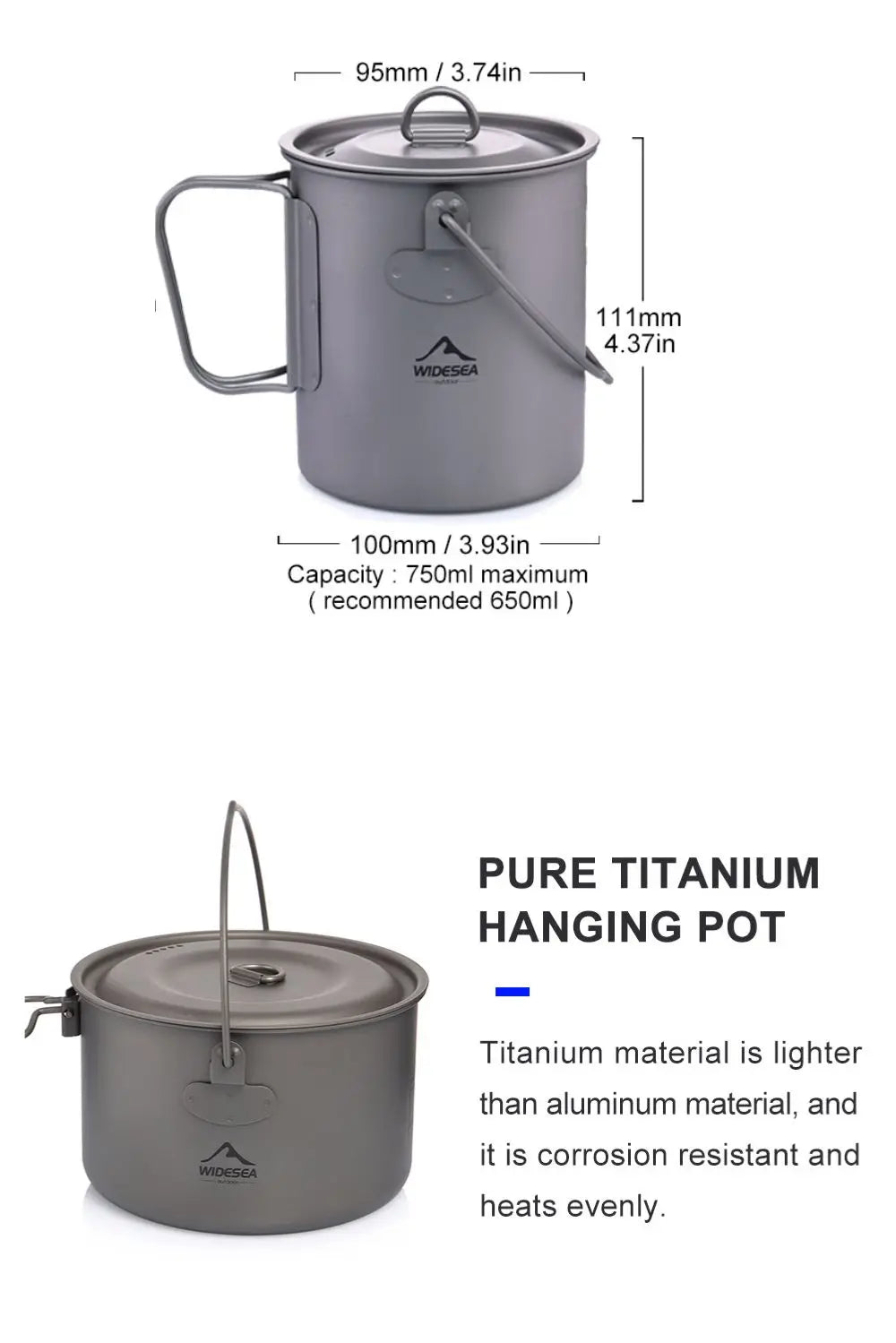 Titanium Outdoor Camping Kookset – Lichtgewicht Titanium Servies Met Kookpot en Koekenpan