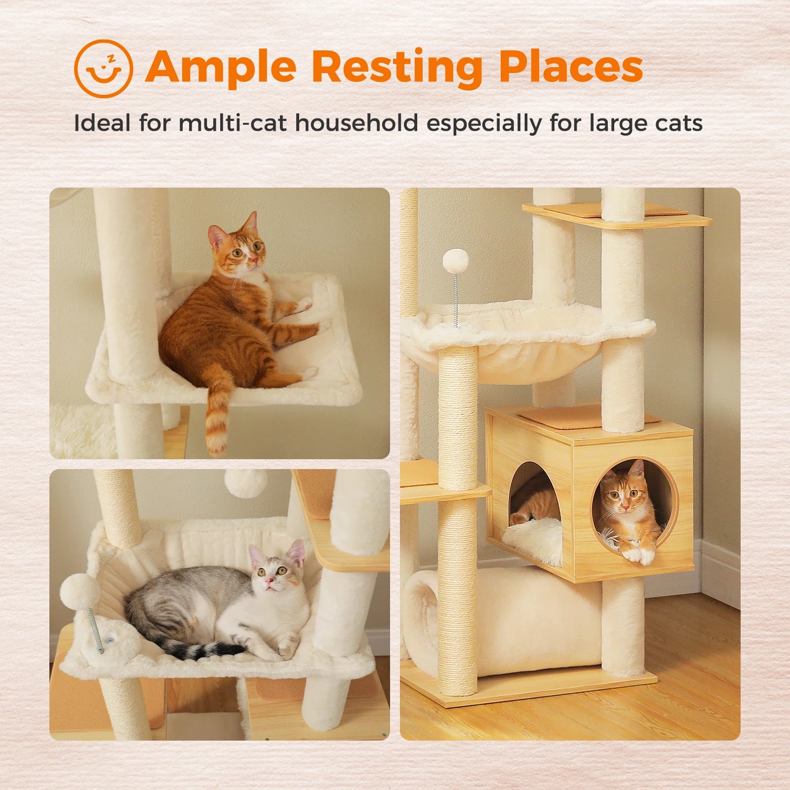 Verstelbare Houten Krabpaal tot Plafond met Hangmat en Kattenhuis – Grote Kattenboom met Sisal Krabpalen en 7 Niveaus – Luxe Katten Klimtoren voor Binnen