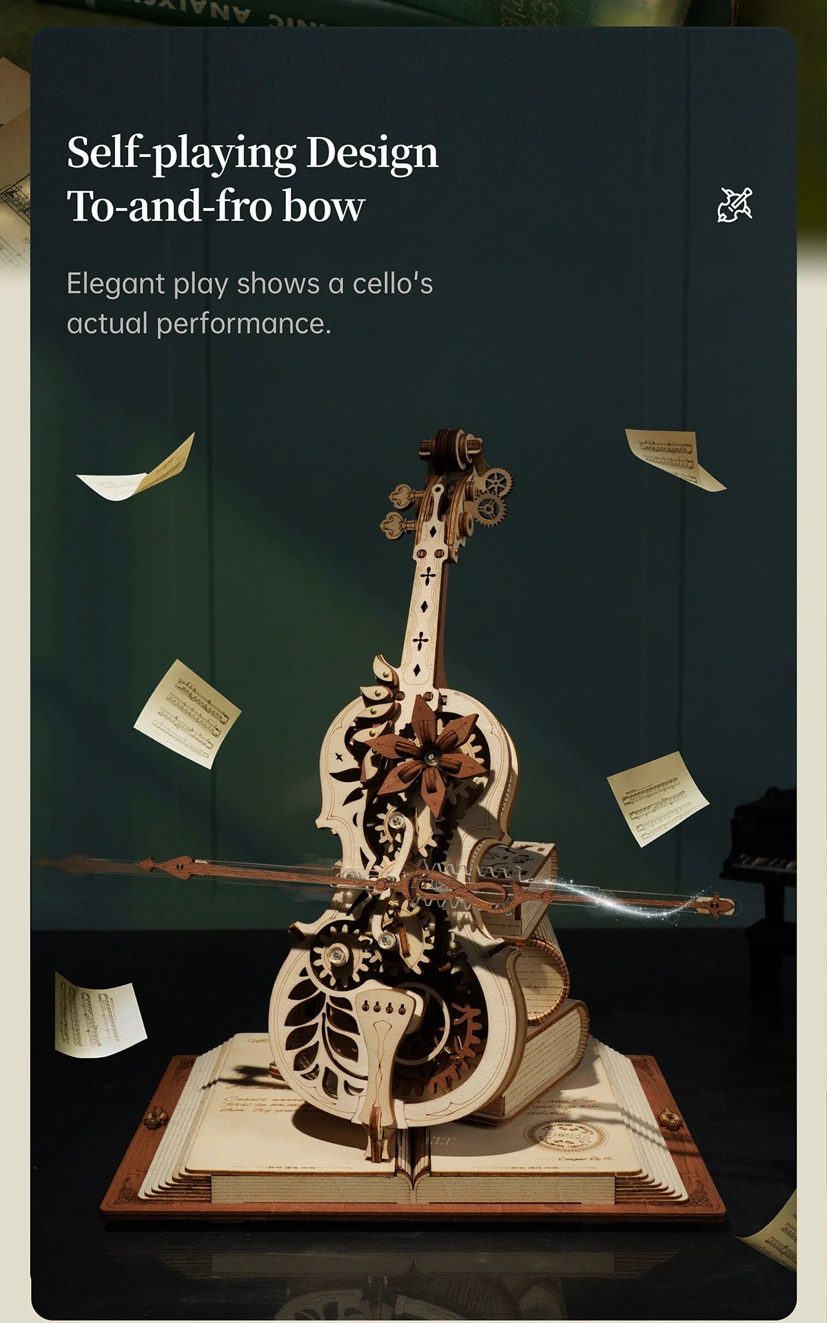 3D Houten Puzzel Cello Muziekdoos – Mechanisch Bouwpakket Creatief Speelgoed voor Kinderen en Volwassenen