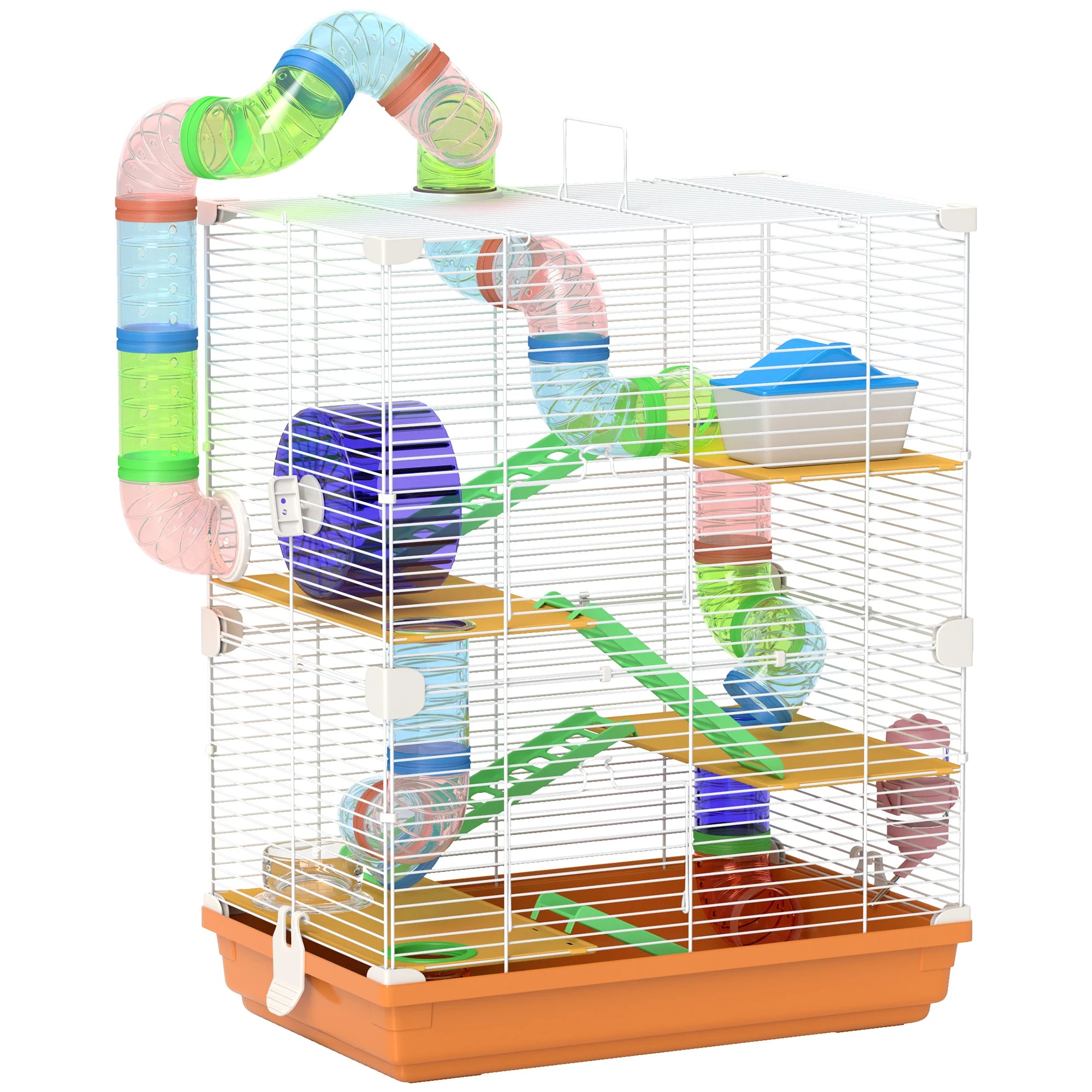 Luxe Hamsterkooi met Tunnel en Drinkbak – 5-Laags Knaagdierverblijf – 46x30x58 cm – Antraciet/Blauw