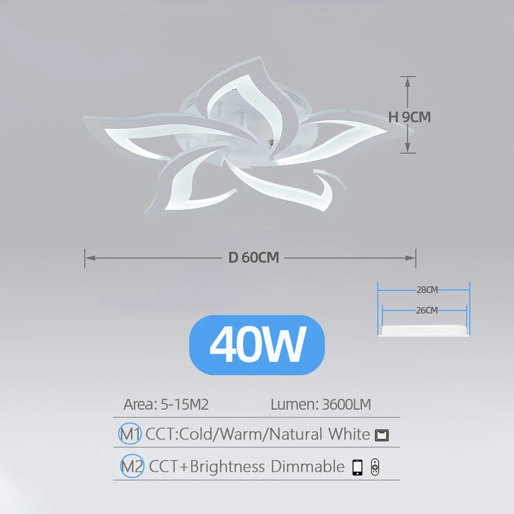 Moderne Bloem Plafondlamp LED – Dimbare Luxe Kroonluchter met Afstandsbediening – Nordic Design voor Woonkamer & Slaapkamer