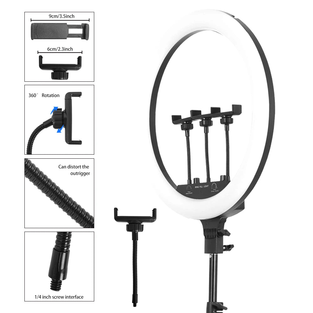 Dimbare 18 Inch RGB Selfie Ringlamp met Tripod en Telefoonhouder – Make-up, YouTube en Fotografie Studio Verlichting