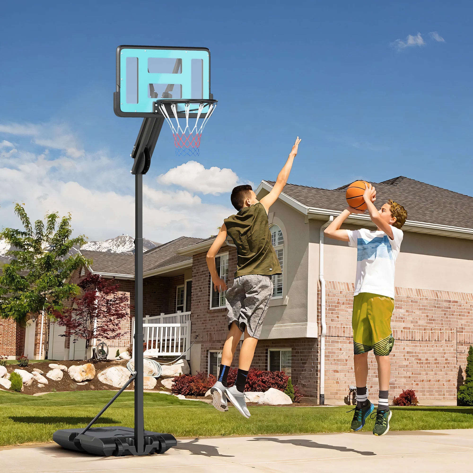 Verstelbare Outdoor Basketbalring 180-270 cm – Stevige Basketbalstandaard met Wieltjes voor Tuin en Sportveld