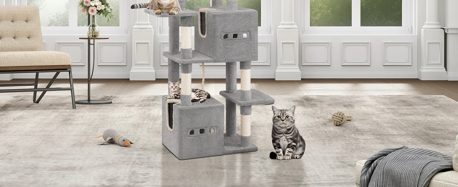 XXL Kattenboom 193 cm – Grote Krabpaal met 7 Niveaus, 3 Kattenhuizen, Platforms & Sisal Krabpalen voor Meerdere Katten