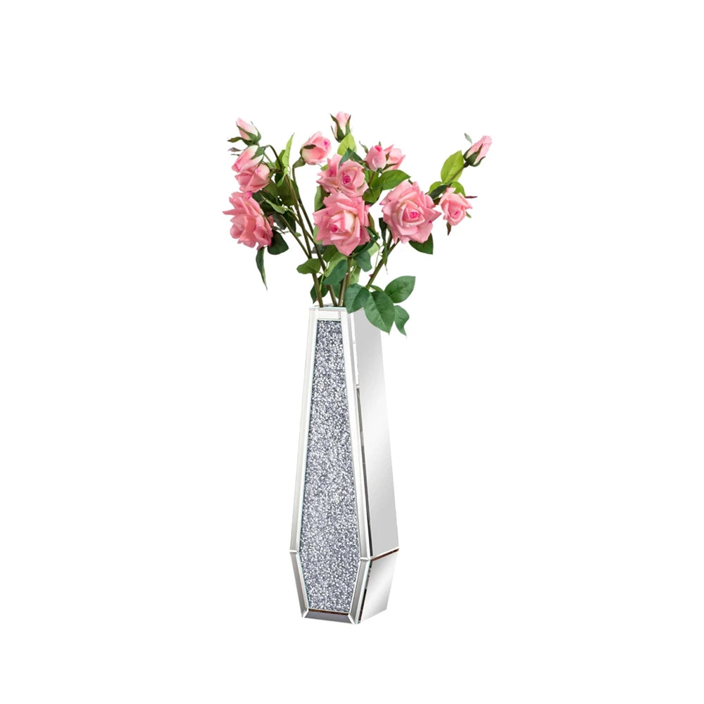 Luxe Zilveren Vloervaas met Diamant Design – Grote Glazen Kristal Bloemenvaas – Modern & Hotel Chique Interieur
