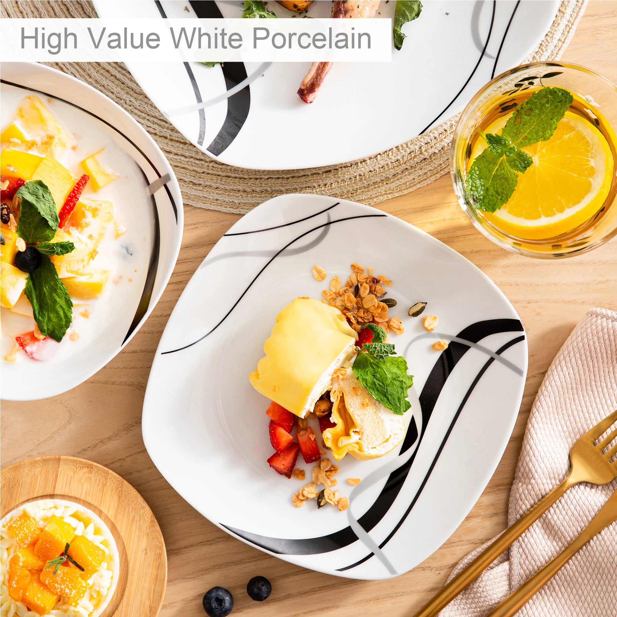 Porseleinen Serviesset 18/36-delig – Modern Keramisch Servies met Borden & Soepkommen – Vaatwasser- en Magnetronbestendig