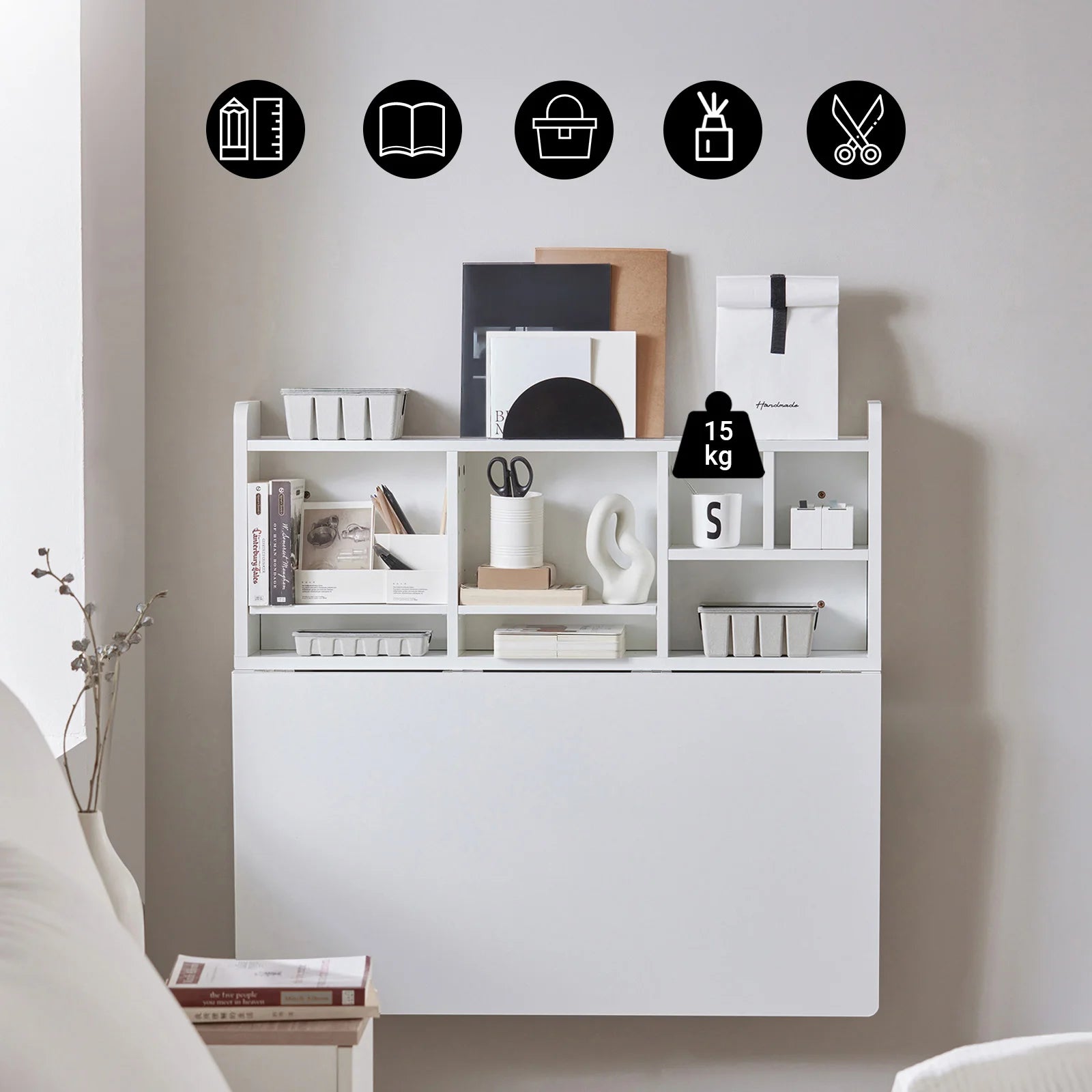 Wandklaptafel inklapbaar wit voor ruimtebesparing – 90×78×60 cm