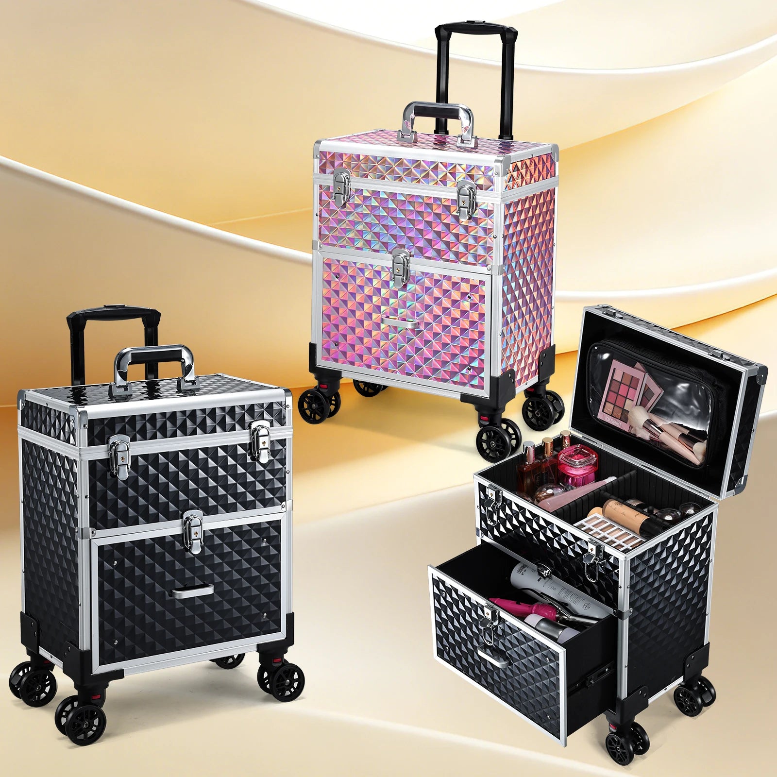 Professionele Rollende Make-up Koffer met Lade – Cosmetica Organizer Trolley voor Make-up Artisten