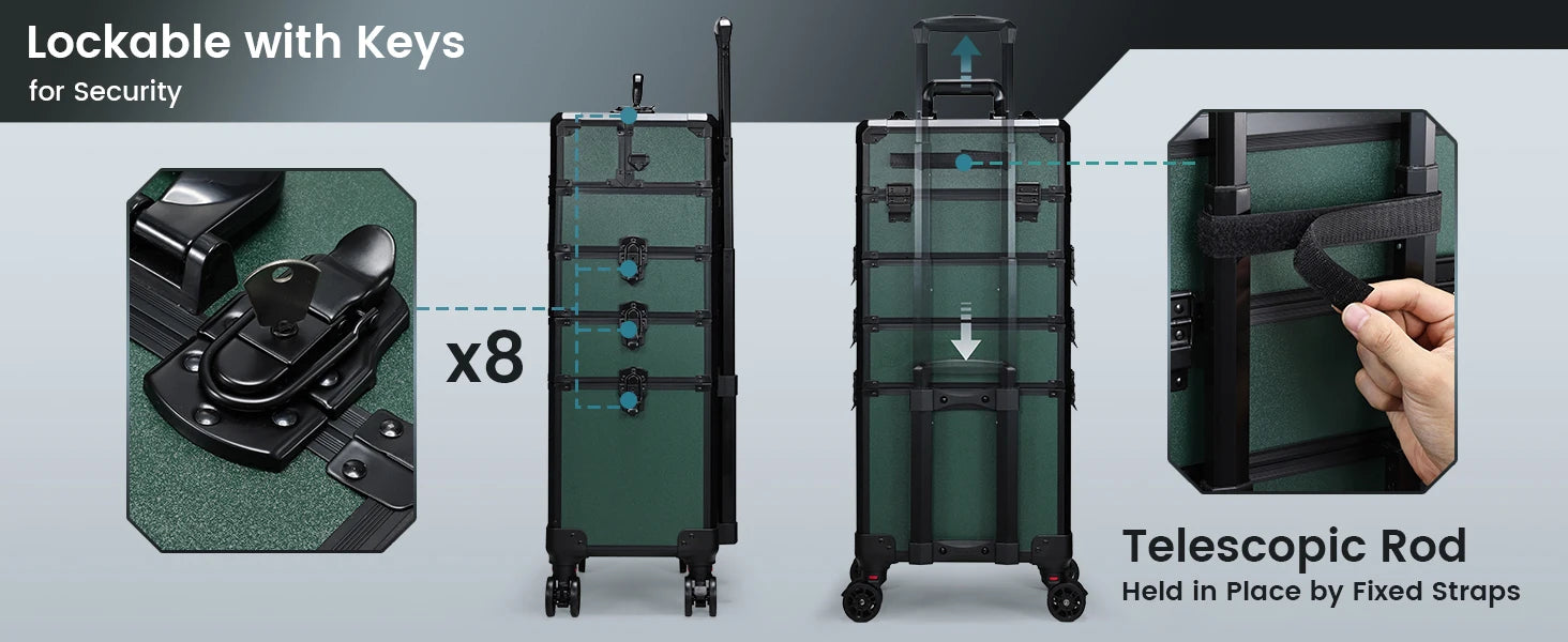 Professionele Rollende Make-up Koffer 5-in-1 – Groot, Duurzaam en Lichtgewicht Trolley voor Cosmetica en Beauty Accessoires