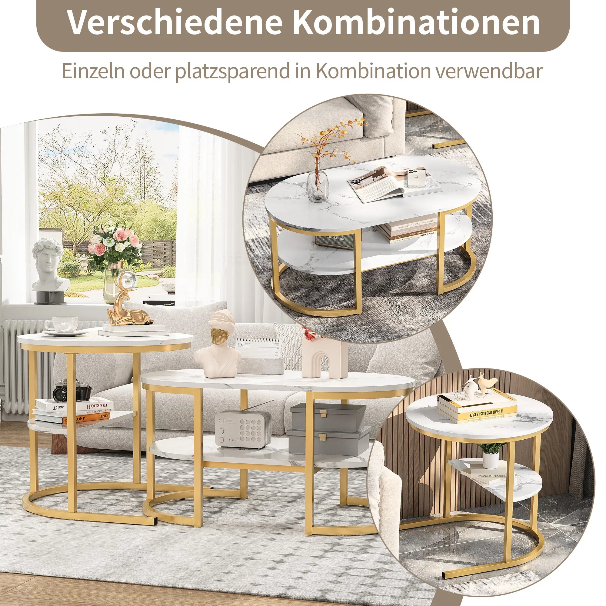 Moderne set van 2 salontafels met marmerlook – stijlvol en functioneel