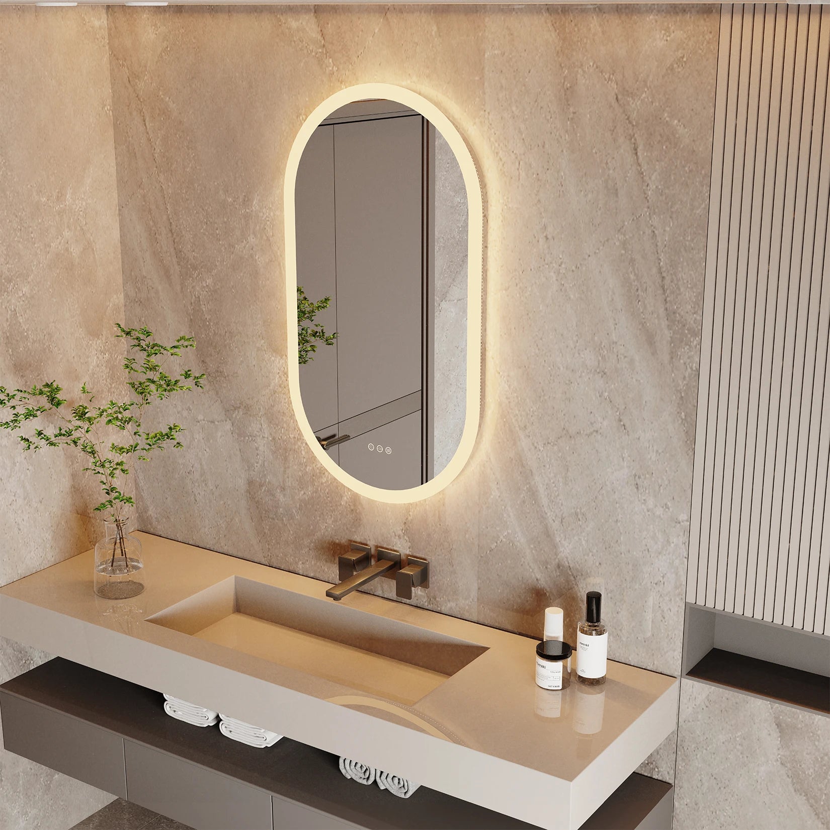 Ovale LED Badkamerspiegel met Verlichting en Anti-Condens – Frameloze Wandspiegel met Touchsensor en Dimbaar Licht