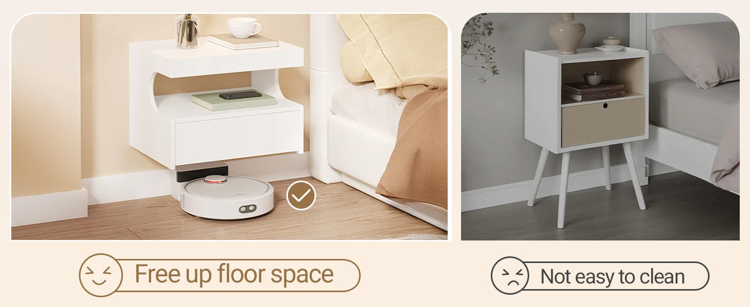 Zwevend Nachtkastje met Lade – Wandplank Bedside Table met Opbergruimte – Modern Minimalistisch Wit Design