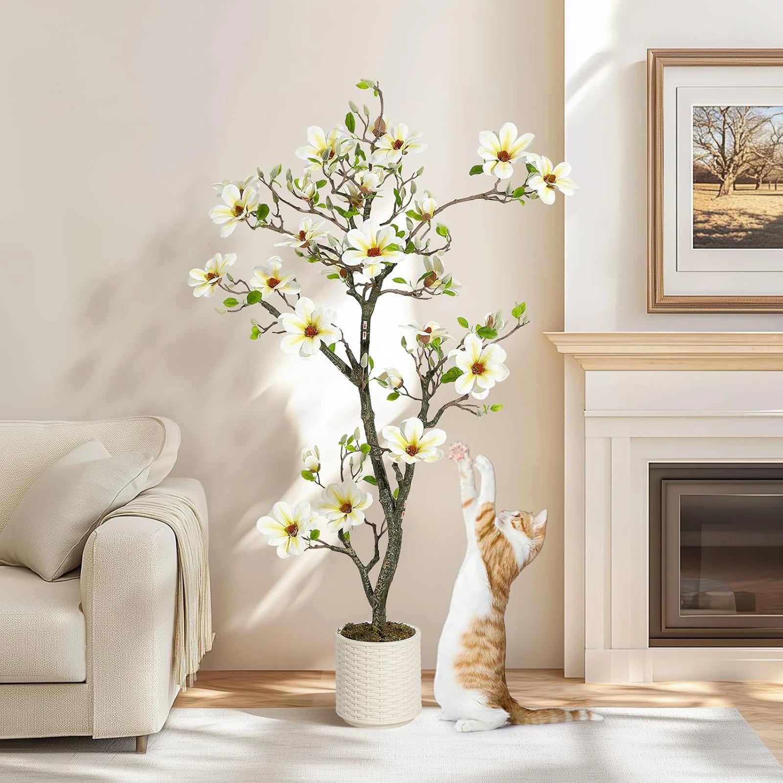 Kunstmatige Magnolia Plant 120–180 cm – Grote Nep Magnolia Boom voor Binnen & Buiten – Realistische Bloemen – Onderhoudsvrij – Luxe Woondecoratie