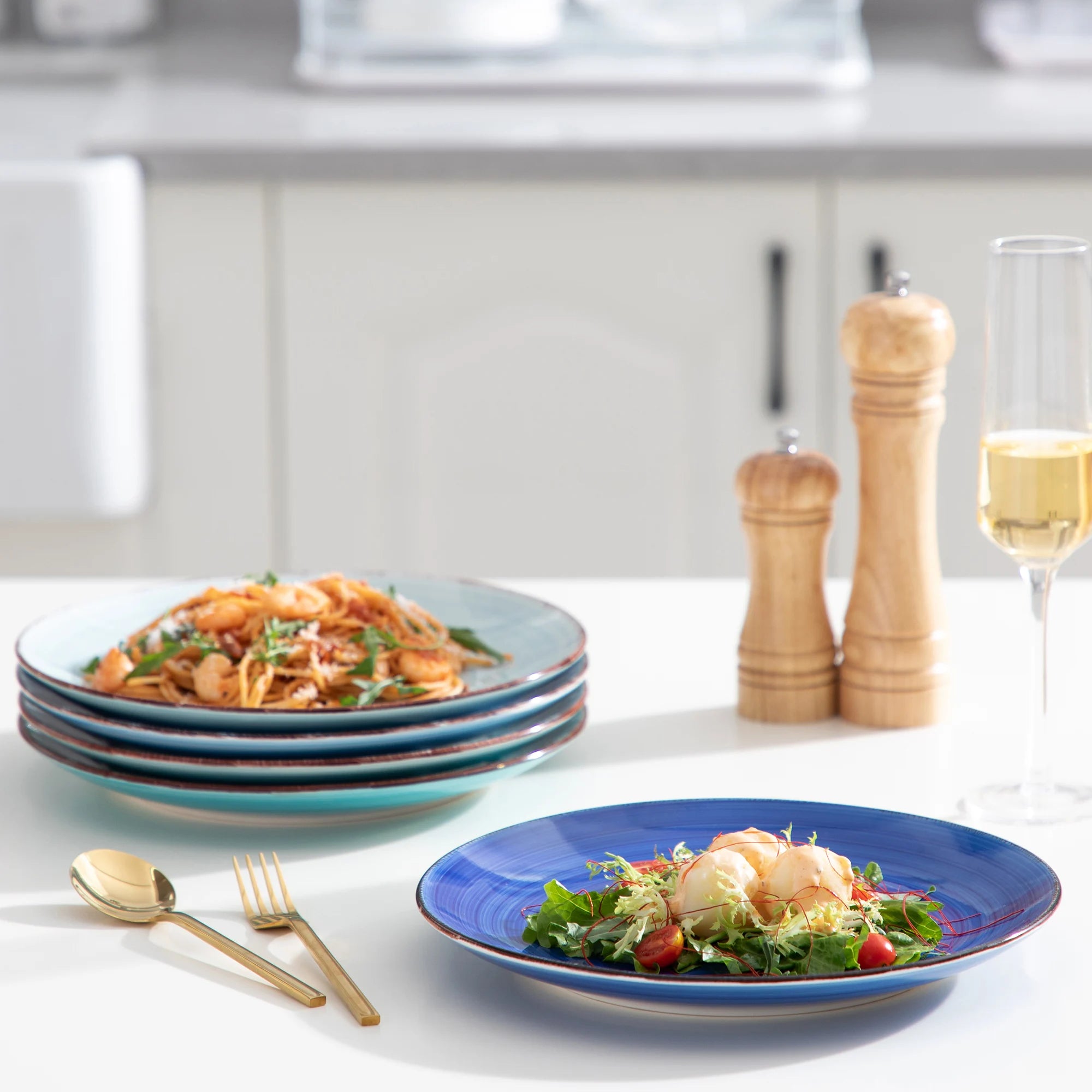 Dinerbord Set 6 Stuks 26,5 cm – Handgeschilderd Keramiek Servies – Rustieke Blauwe Borden