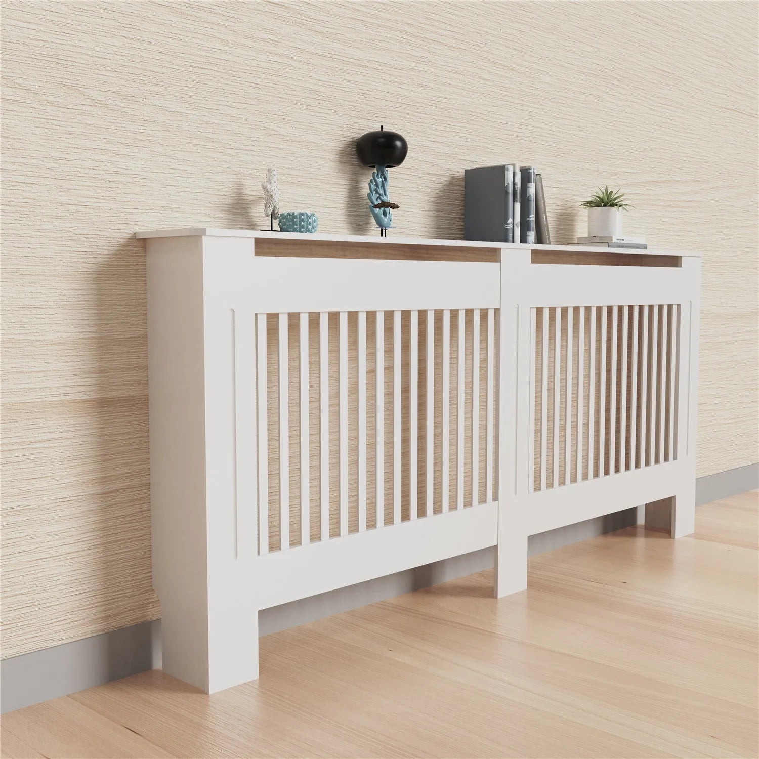 Radiatorombouw MDF Wit – Moderne Radiatorbekleding met Strakke Afwerking en Opbergruimte