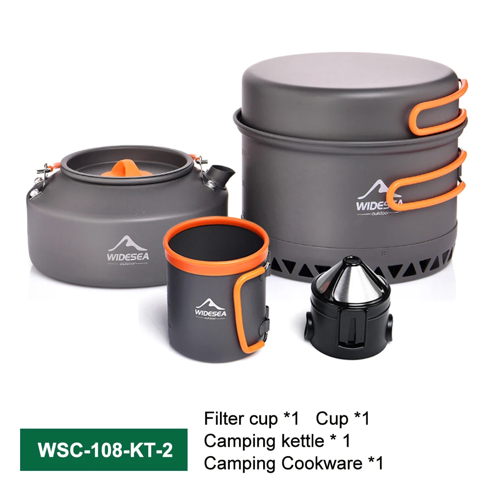 Camping kookset – Outdoor servies & kookgerei – Potten, waterketel, koffiekop & filters – voor wandelen, picknick, reizen