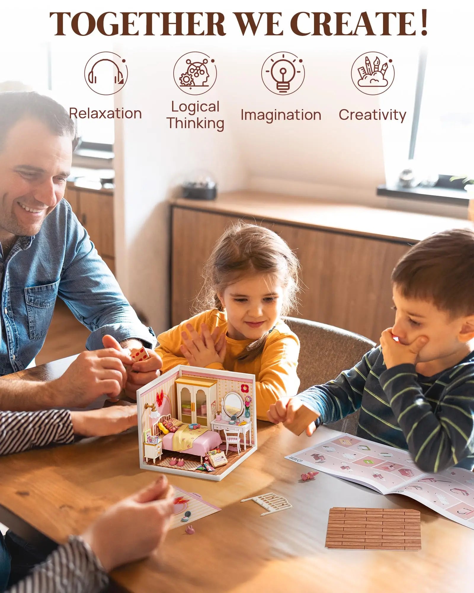 3D Puzzel Miniatuur Roze Slaapkamer – DIY Bouwset voor Creatieve Hobbyisten en Poppenhuisfans