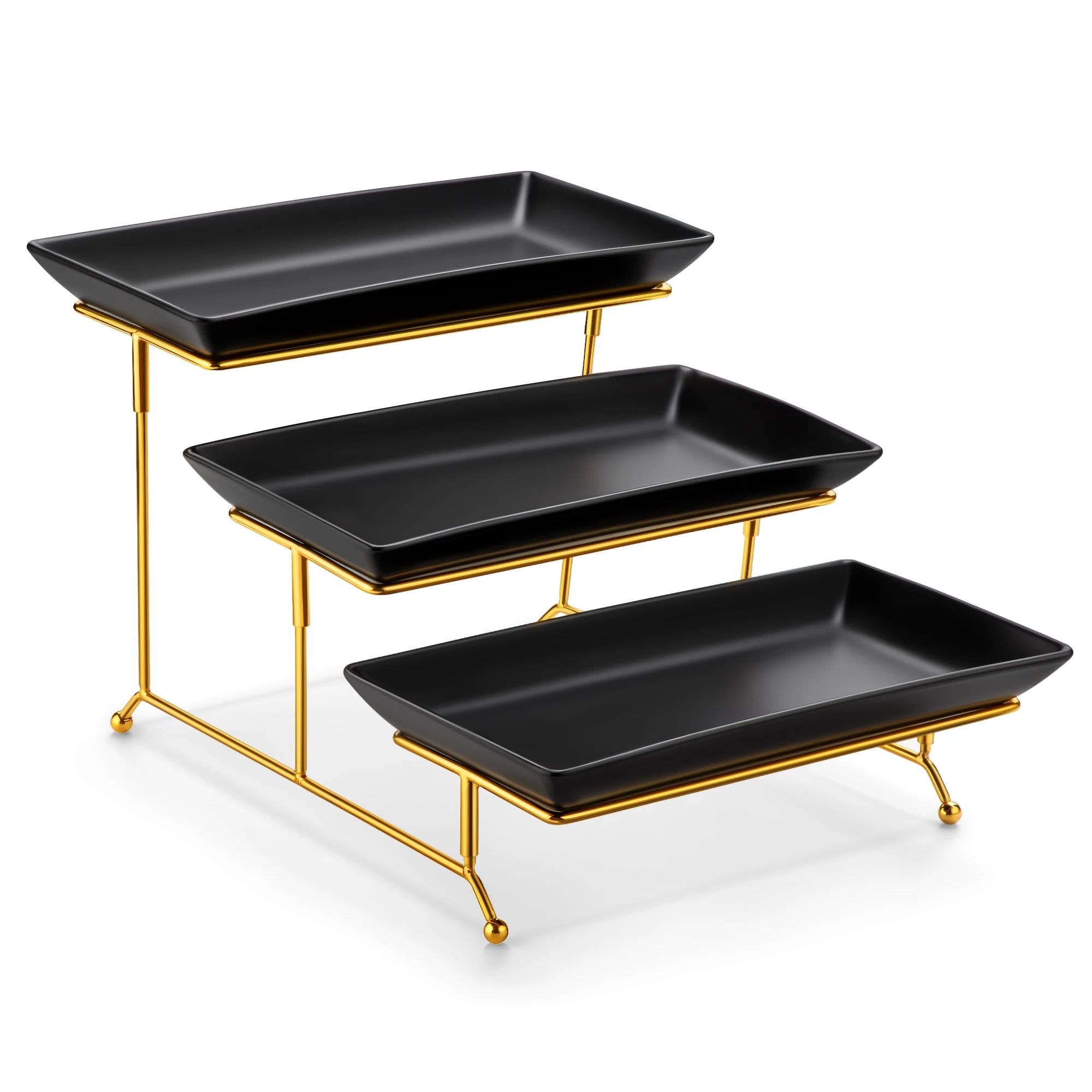 3-Laags Porseleinen Serveerschaal met Gouden Rand – Luxe Etagère voor High Tea, Buffet & Feest
