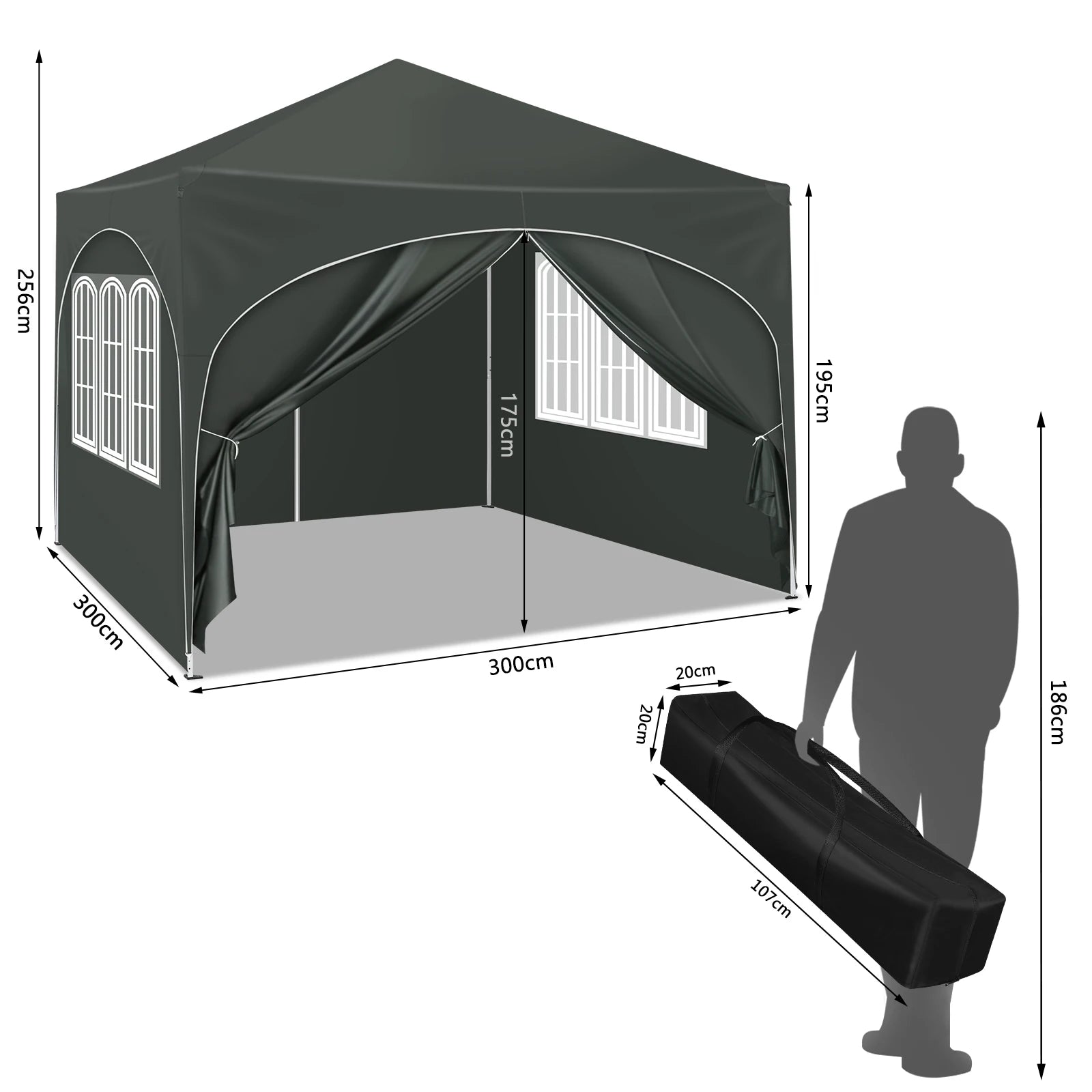 Opvouwbare Partytent 3x3 m Waterafstotend – Pop-up Tuintent met 4 Zijwanden, UV50+ Bescherming & Draagtas