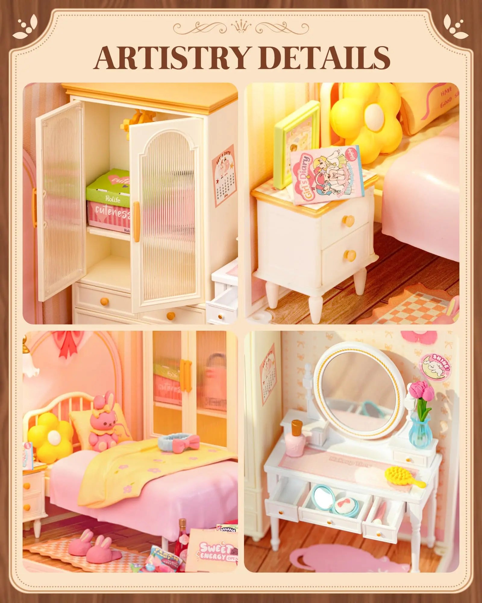 3D Puzzel Miniatuur Roze Slaapkamer – DIY Bouwset voor Creatieve Hobbyisten en Poppenhuisfans