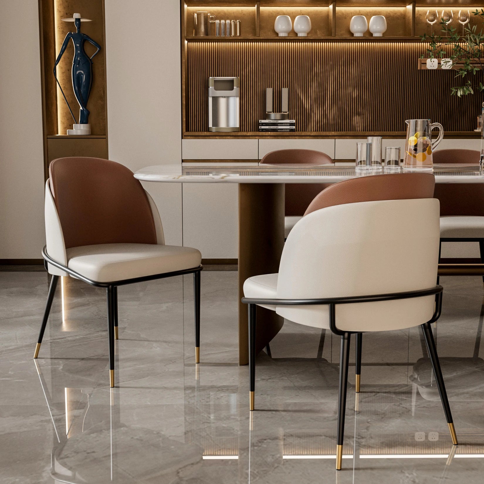 Moderne Eetkamerstoelen Set van 2 – Luxe Kunstleer Stoelen met Armleuningen - Gestoffeerd & Comfortabel Design