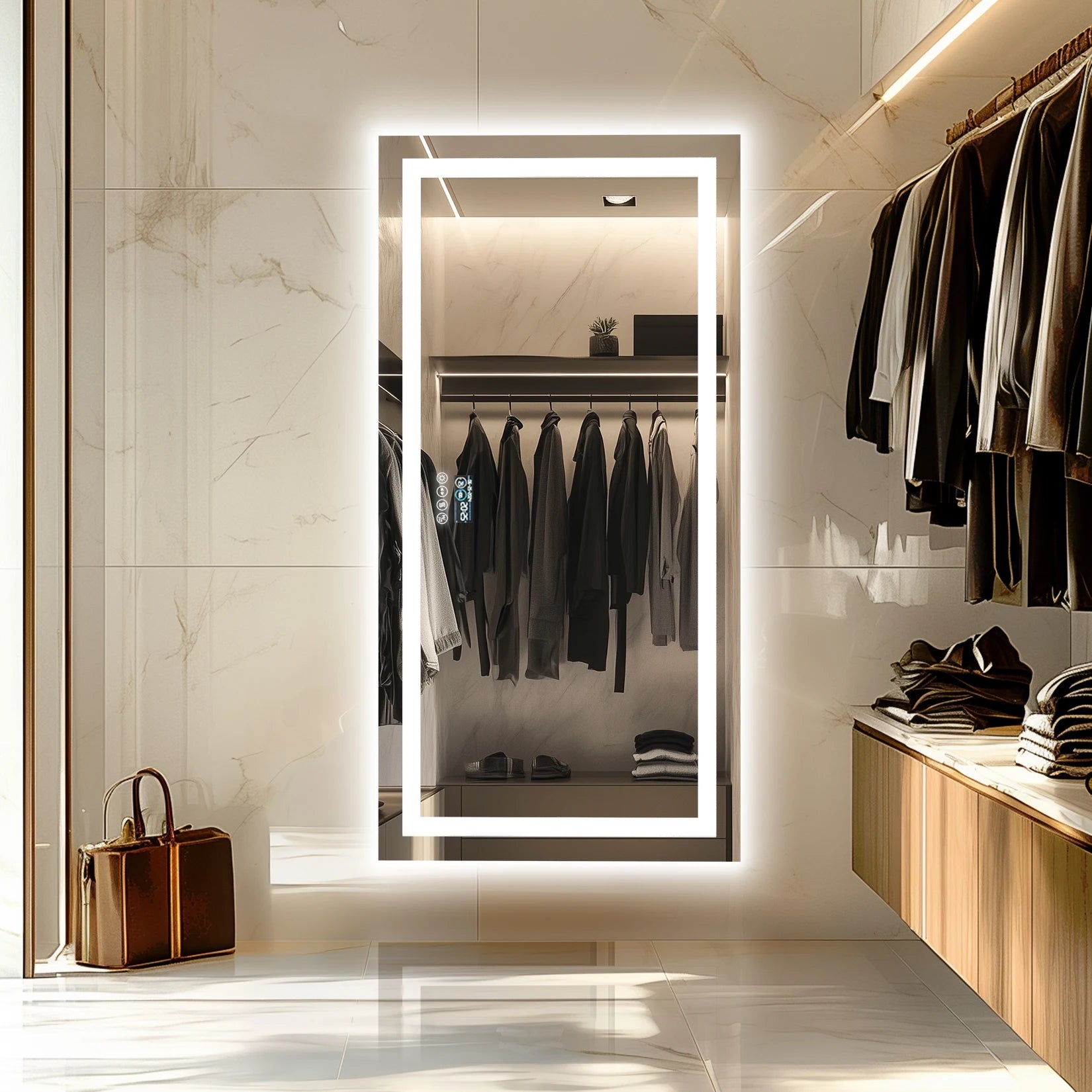 LED Badkamerspiegel met Bluetooth Speaker, Dimbare Verlichting, Anti-Condens & Display – Moderne Badkamerspiegel met Verlichting