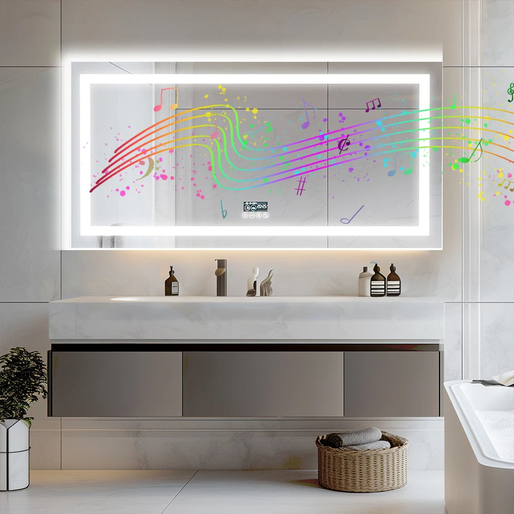 LED Badkamerspiegel met Bluetooth Speaker, Dimbare Verlichting, Anti-Condens & Display – Moderne Badkamerspiegel met Verlichting