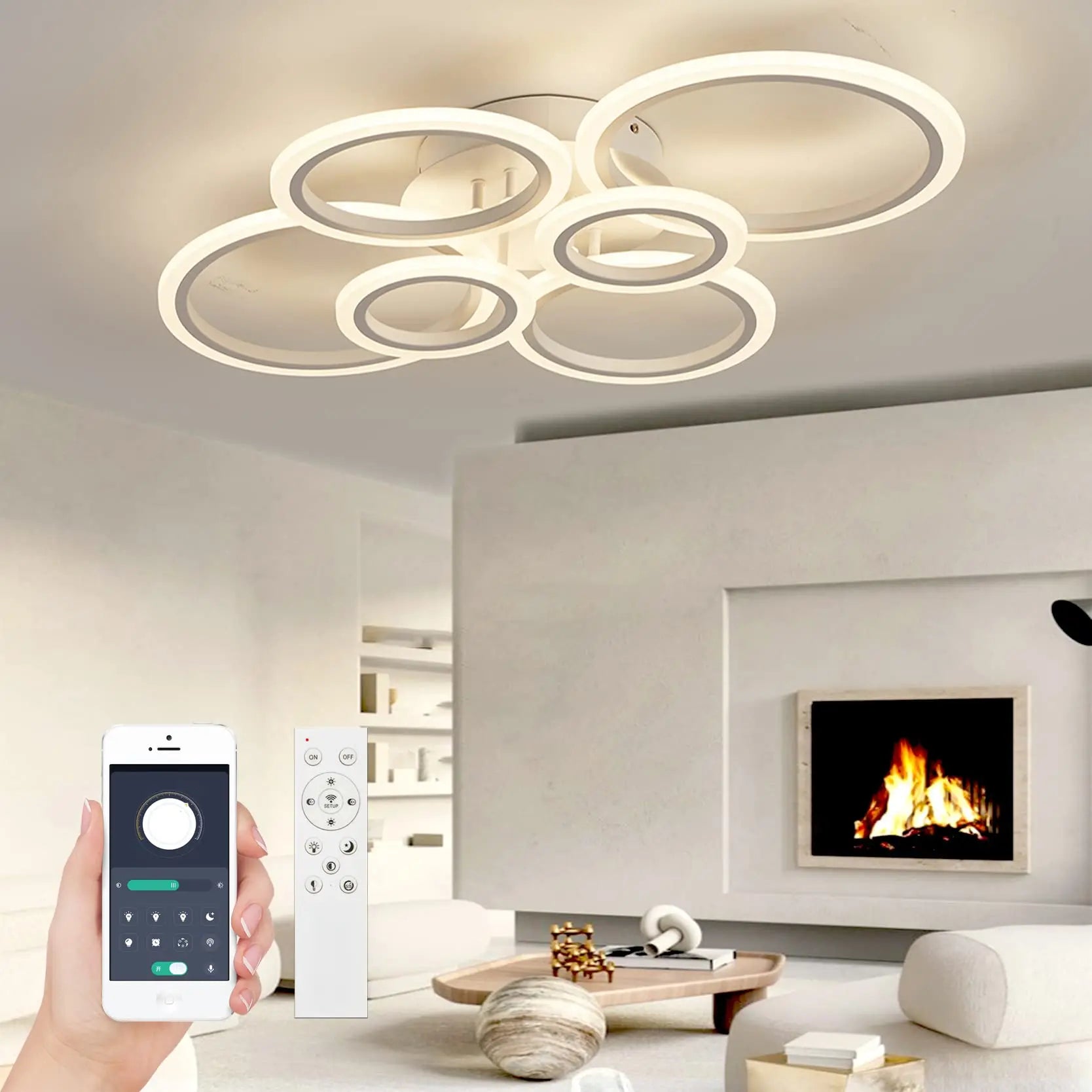 Moderne LED Plafondlamp met Afstandsbediening & App – Dimbare Smart Ring Lamp